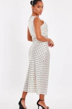 Quiz Petite Cream Satin Polka Dot Midaxi Dress Discount