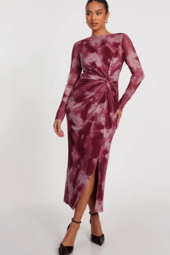 Quiz Petite Dark Pink Marble Print Midaxi Dress Sale