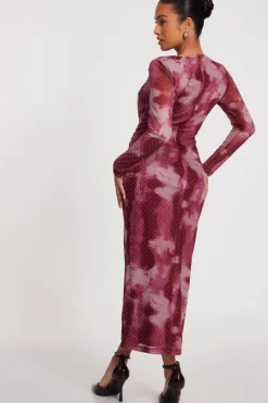 Quiz Petite Dark Pink Marble Print Midaxi Dress Sale