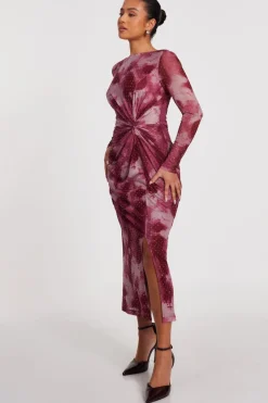 Quiz Petite Dark Pink Marble Print Midaxi Dress Sale
