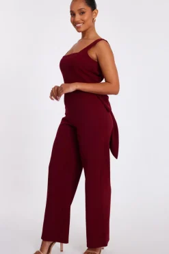 Quiz Petite Dark Red Bow Back Jumpsuit Best