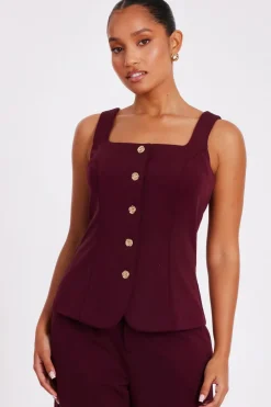 Quiz Petite Dark Red Button Front Waistcoat Sale