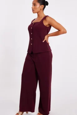 Quiz Petite Dark Red Button Front Waistcoat Sale