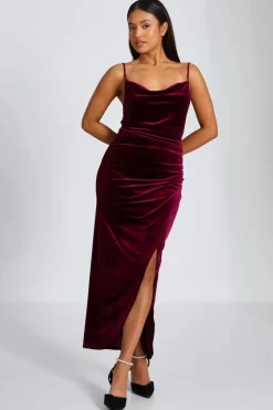 Quiz Petite Dark Red Cowl Neck Midaxi Dress Sale