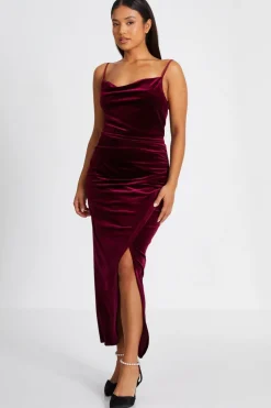 Quiz Petite Dark Red Cowl Neck Midaxi Dress Sale