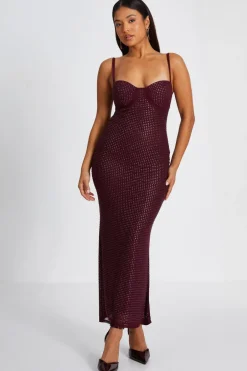 Quiz Petite Dark Red Embellished Maxi Dress Hot
