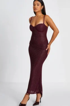 Quiz Petite Dark Red Embellished Maxi Dress Hot