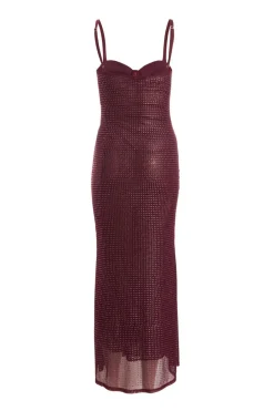 Quiz Petite Dark Red Embellished Maxi Dress Hot