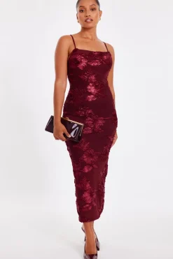 Quiz Petite Dark Red Floral Applique Midaxi Dress