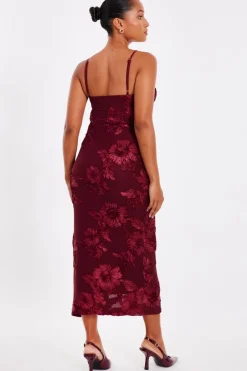 Quiz Petite Dark Red Floral Applique Midaxi Dress