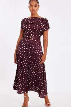 Quiz Petite Dark Red Polka Dot Midaxi Dress New