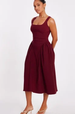 Quiz Petite Dark Red Ruched Side Midaxi Dress