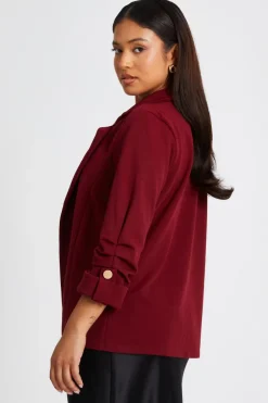 Quiz Petite Dark Red Ruched Sleeve Blazer Clearance