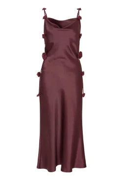 Quiz Petite Dark Red Satin Midaxi Dress