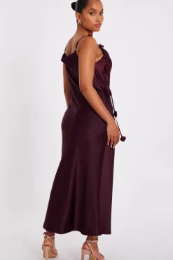 Quiz Petite Dark Red Satin Midaxi Dress