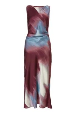 Quiz Petite Dark Red Satin Printed Midaxi Dress Clearance