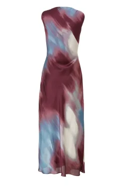 Quiz Petite Dark Red Satin Printed Midaxi Dress Clearance
