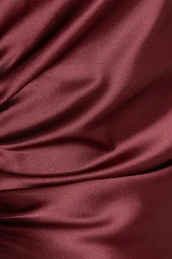 Quiz Petite Dark Red Satin Ruched Midaxi Dress Berry New