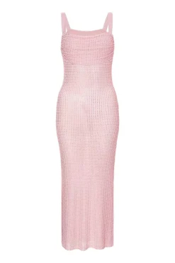 Quiz Petite Diamante Maxi Dress Dusty Pink Hot