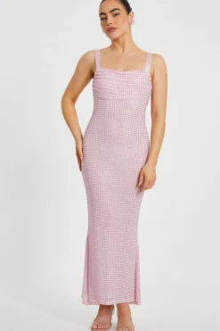 Quiz Petite Diamante Maxi Dress Dusty Pink Hot
