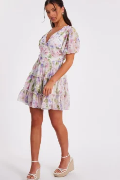 Quiz Petite Floral Chifffon Frill Skater Dress Best
