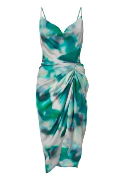 Quiz Petite Green Satin Marble Print Midi Dress Online