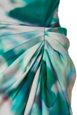 Quiz Petite Green Satin Marble Print Midi Dress Online