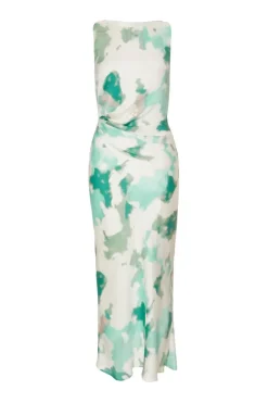Quiz Petite Green Satin Marble Midaxi Dress Online