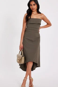 Quiz Petite Khaki Bandeau Midi Dress Outlet