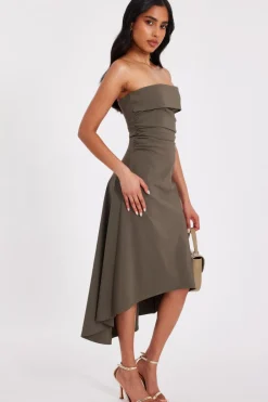 Quiz Petite Khaki Bandeau Midi Dress Outlet