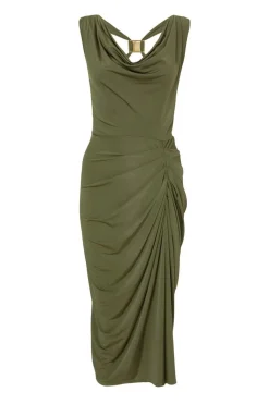 Quiz Petite Khaki Cowl Neck Midi Dress Outlet