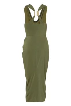 Quiz Petite Khaki Cowl Neck Midi Dress Outlet