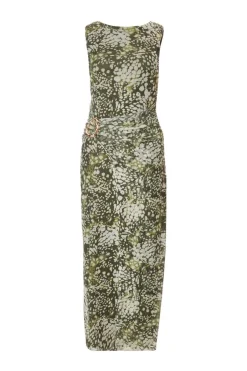 Quiz Petite Khaki Mesh Animal Print Midaxi Dress Hot