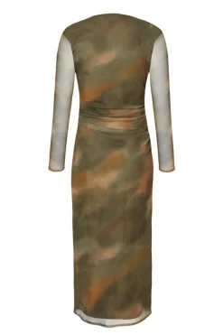 Quiz Petite Khaki Printed Long Sleeve Midaxi Dress Outlet