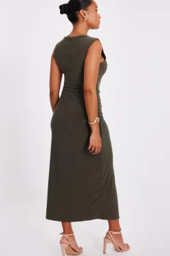 Quiz Petite Khaki Ruched Bodycon Midaxi Dress Best