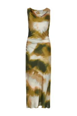 Quiz Petite Khaki Satin Printed Midaxi Dress