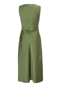 Quiz Petite Khaki Satin Ruched Midi Dress Best