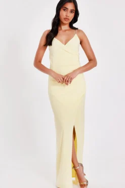 Quiz Petite Lemon Diamante Strap Maxi Dress Online