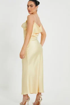 Quiz Petite Lemon Satin Midaxi Dress Online