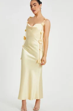 Quiz Petite Lemon Satin Midaxi Dress Online