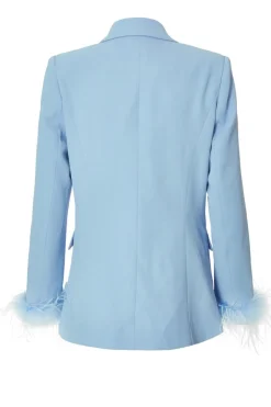 Quiz Petite Feather Trim Blazer Light Blue Discount
