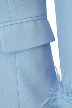 Quiz Petite Feather Trim Blazer Light Blue Discount