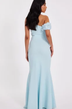 Quiz Petite Light Blue Floral Ruched Maxi Dress Pale Blue Online