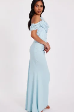 Quiz Petite Light Blue Floral Ruched Maxi Dress Pale Blue Online