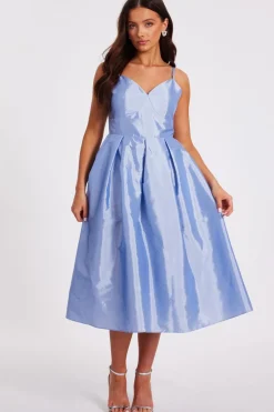 Quiz Petite Light Blue Taffeta Midi Dress Hot