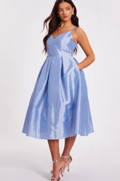 Quiz Petite Light Blue Taffeta Midi Dress Hot
