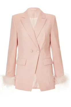 Quiz Petite Feather Trim Blazer Light Pink