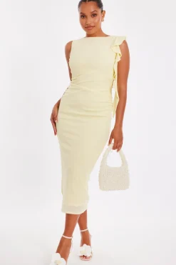Quiz Petite Light Yellow Frill Midi Dress Online