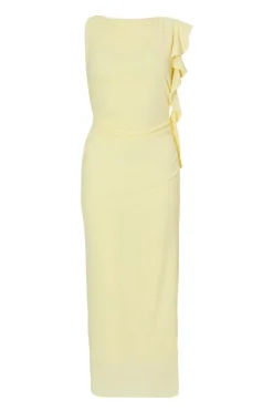 Quiz Petite Light Yellow Frill Midi Dress Online