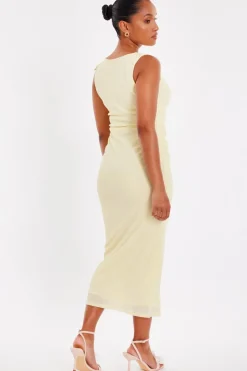 Quiz Petite Light Yellow Frill Midi Dress Online